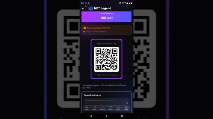 Deposit amount on NFT LEGEND #nftlegend #nft #nftcommunity #nftupdates #usdt_earn