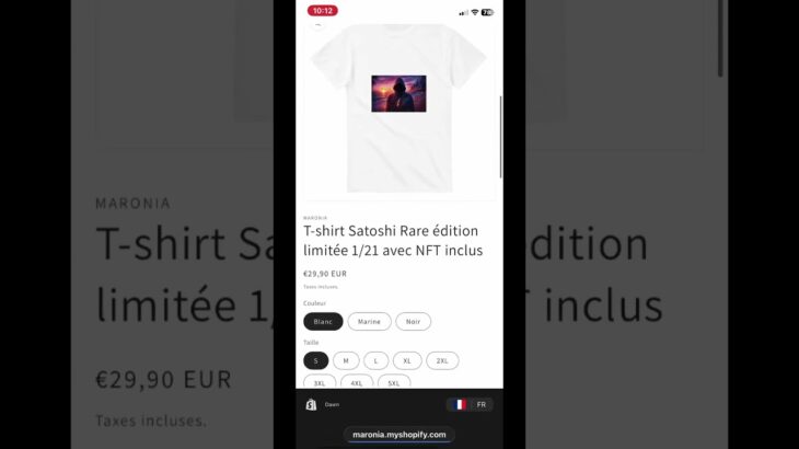 T-shirt satoshi nakamoto unique 1/21 avec nft inclus livraison gratuite