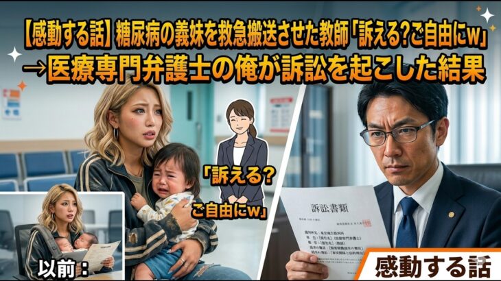 【感動する話】糖尿病の義妹を救急搬送させた教師「訴える？ご自由にw」→医療専門弁護士の俺が訴訟を起こした結果【朗読・スカッと】