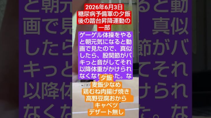 2026年6月3日の糖尿病予備軍の夕飯後の踏台昇降運動の一部　右股関節負傷　　 #糖尿病 #糖尿病予防