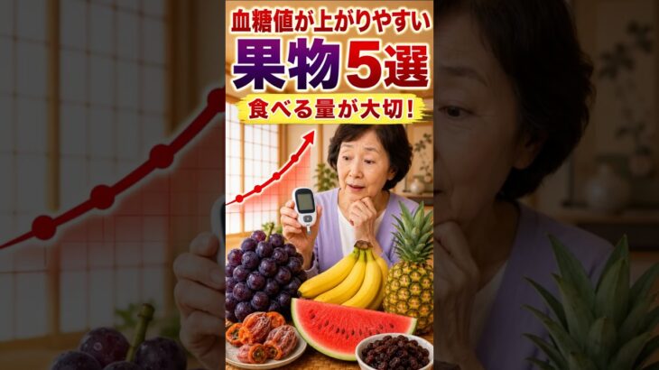 血糖値が上がりやすい果物5選 #血糖値が上がりやすい果物 #血糖値管理 #糖尿病と果物 #糖尿病食 #果物の食べ方 #果物の適量 #ぶどう #パイナップル #バナナ #すいか #干し柿 #レーズン