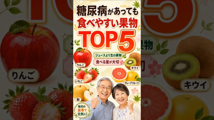 糖尿病があっても食べやすい果物TOP5  #シニア健康 #糖尿病 #糖尿病対策 #糖尿病管理 #血糖値 #血糖管理 #りんご #キウイ #いちご #グレープフルーツ #梨
