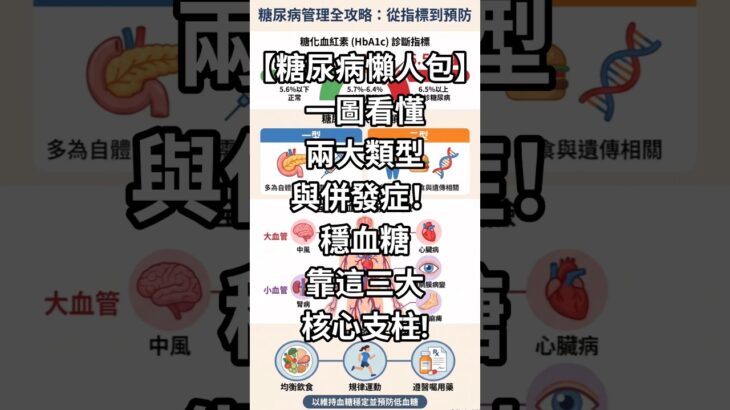 【糖尿病懶人包】一圖看懂兩大類型與併發症！穩血糖靠這三大核心支柱