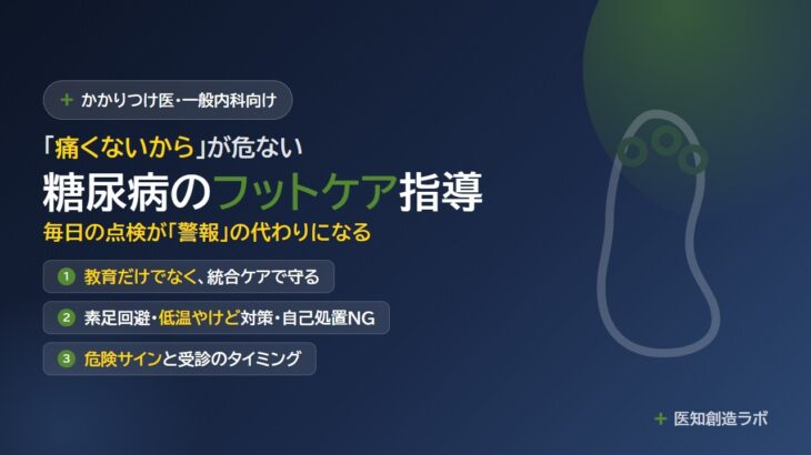 糖尿病のフットケア指導テンプレート｜「痛みを感じない足」を守る——教育単独より統合ケア・外来トーク例つき【一般内科医向け】