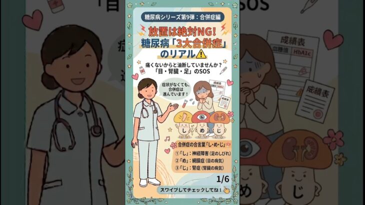 痛くないからって放置してない？糖尿病の怖い合併症「しめじ」🍄⚠️ #糖尿病 #生活習慣病 #健康診断 #血糖値 #糖尿病網膜症 #神経障害