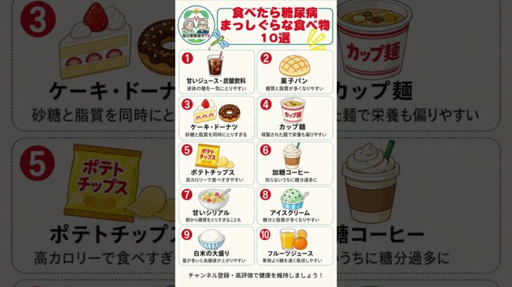 食べたら糖尿病まっしぐらな食べ物10選#シニア健康#健康#食生活#予防#予防治療#健康雑学#雑学