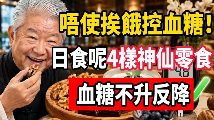 【蔡瀾談養生】糖尿病人任食唔嬲！呢4種平價「降糖神仙零食」，越食血糖越穩陣#穩陣養生 #糖尿病飲食 #控糖下午茶 #原味堅果 #希臘優格 #黑朱古力 #白水蛋 #低血糖急救 #健康科普 #粵語養生