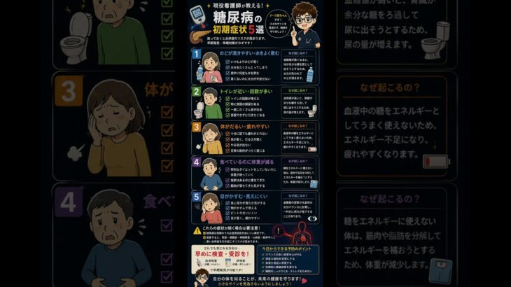 現役看護師が教える糖尿病の初期サイン5選⚠️ #糖尿病 #糖尿病予防 #看護師