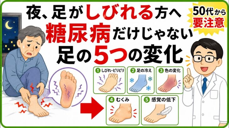 「夜、足がしびれる方へ｜糖尿病だけとは限らない「足の5つの変化」50代から見逃したくない神経のサイン」