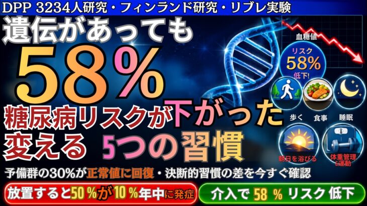 遺伝があっても糖尿病リスクが58%下がった。薬なしで予備群から正常値に戻す5つの習慣【DPP研究・リ