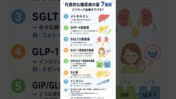代表的な糖尿病の薬7種類｜どうやって血糖を下げる？