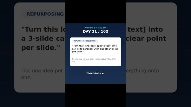 Day 21/100: Turn Any Post Into a 3-Slide Carousel #aiprompts #giveaway #aitools #chatgpt #nft