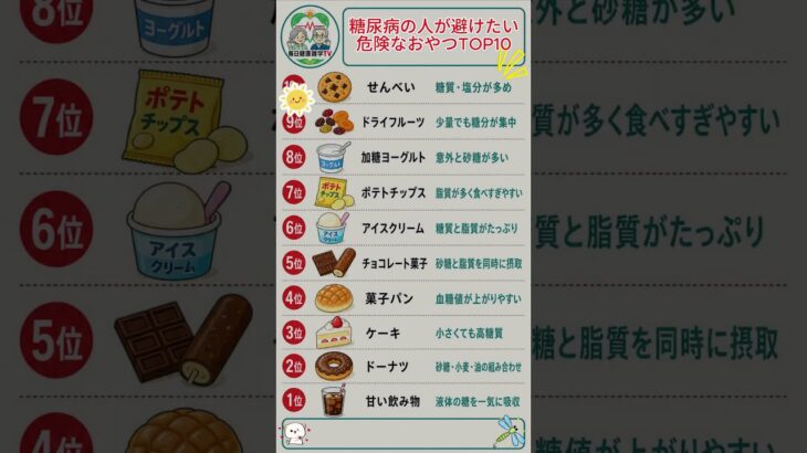 糖尿病の人が避けたい危険なおやつTOP10#シニア健康#健康#食生活#予防#予防治療#健康雑学#雑学