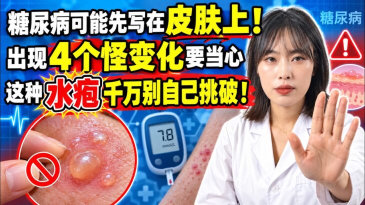 糖尿病可能先写在皮肤上！身上出现这4个“怪变化”，尤其这种水疱千万别自己挑破！【安好人生】#糖尿病 #糖尿病皮肤病 #糖尿病足 #糖尿病性大疱 #皮肤水疱 #小腿褐斑 #类脂质坏死 #足部护理