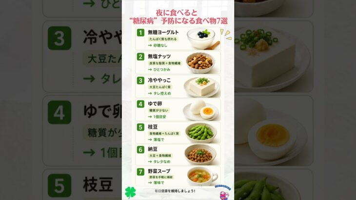 夜に食べると”糖尿病”予防の食べ物７選#糖尿病#血糖値#血液#食生活#腸活#健康#長生き#60代