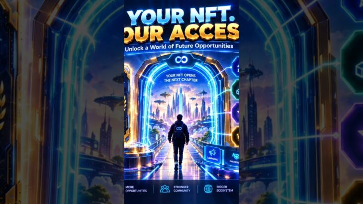 Create a futuristic VIP access concept titled “YOUR NFT. YOUR ACCESS #InterLink #ITLG #ITL.