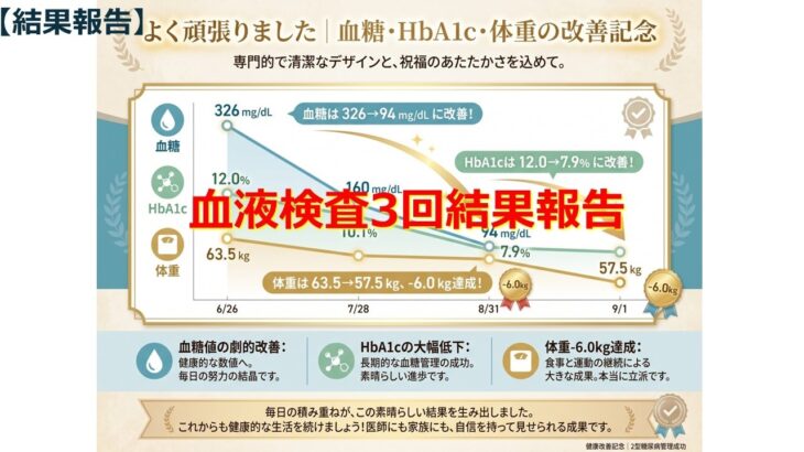 【糖尿病Ⅱ型とダイエット日記】　３回目血液検査結果報告！頑張ってみました！ #糖尿病Ⅱ型 #ダイエット #食生活改善