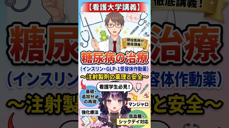 【看護学生必見】1分でわかる糖尿病の注射薬！インスリン・GLP-1の違いと皮下硬結・シックデイの安全管理