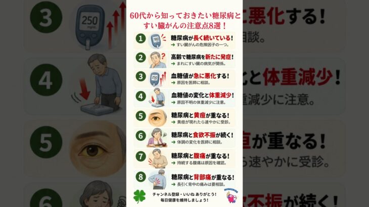 【意外な関係】60代から知っておきたい糖尿病とすい臓がんの注意点8選！#糖尿病 #すい臓がん #膵臓がん #糖尿病とすい臓がん #血糖値 #糖尿病の症状 #がんのサイン#60代 #シニア健康