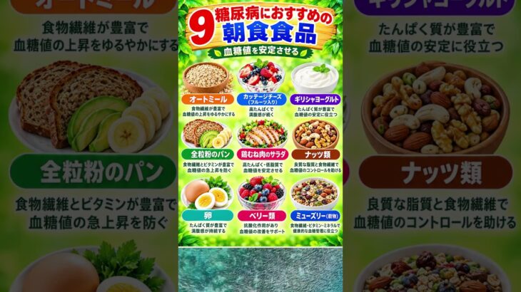 糖尿病の方におすすめの朝食9選｜血糖値を意識した朝ごはん 🍳🥗 #糖尿病 #朝食 #健康 #shortsfeed