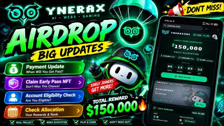 Ynerax Airdrop Update: $150K Campaign | Early Pass NFT & Allocation Check | Check Ynerax Eligibility